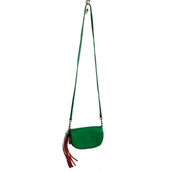 𝅺ECOTE Faux Leather Crossbody Shoulder Purse Kelly Green Tassel Chain Strap - Picture 3 of 8